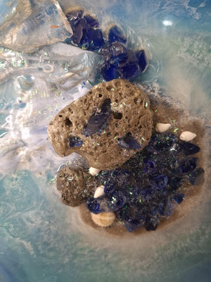 Azure Haven-Wood & Crystal Sculpture